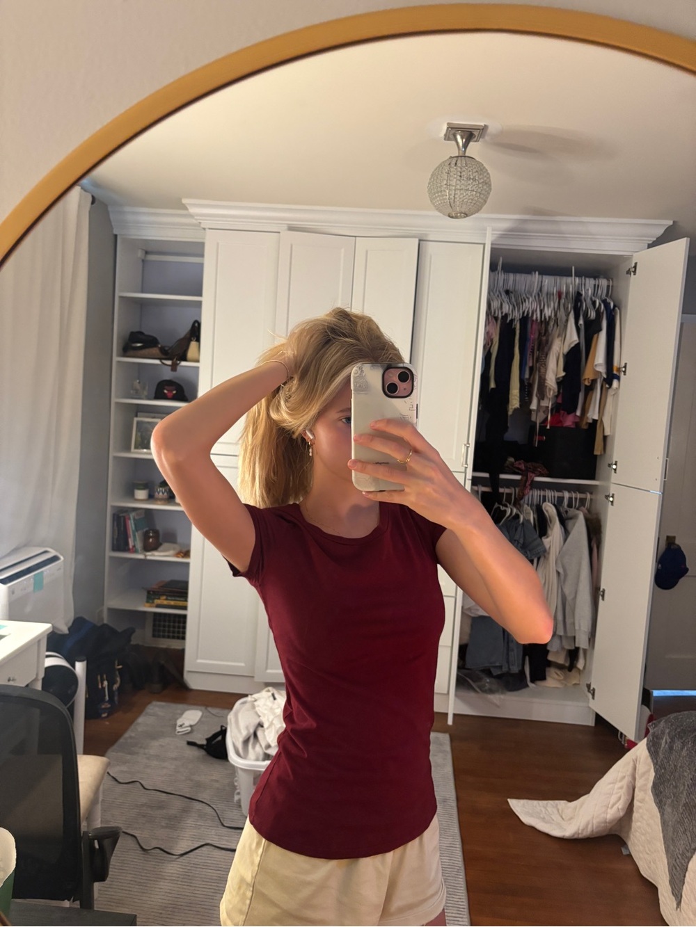 Brandy Melville Slim Crewneck Tee in Burgundy